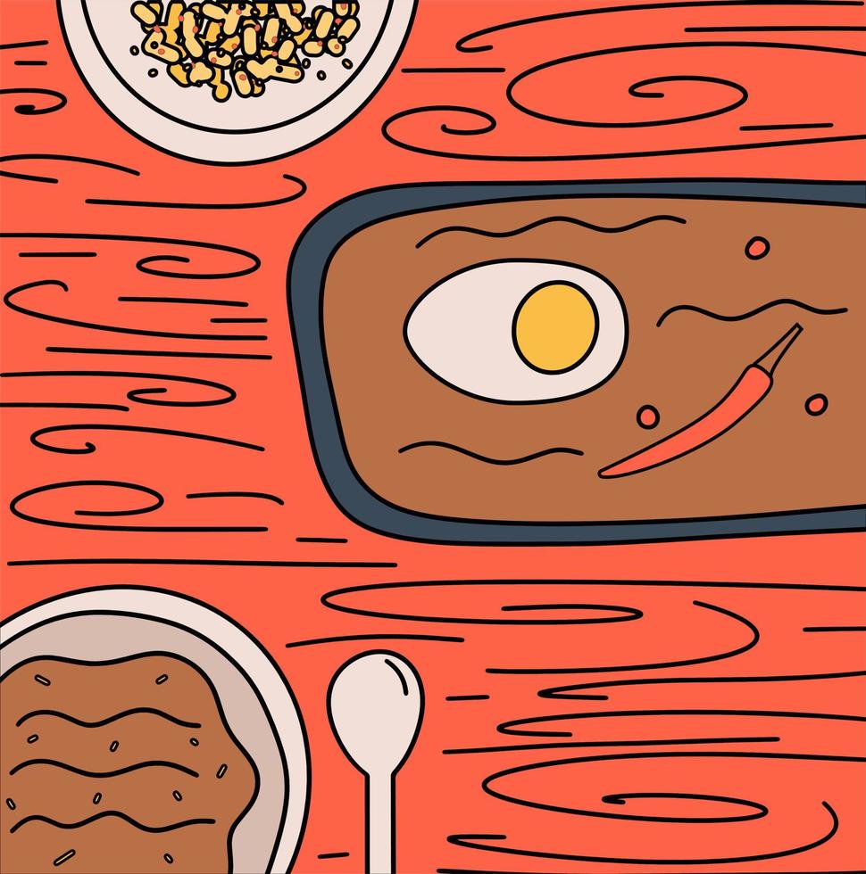Background with Japanese or Chinese cuisine food. Vector illustration in flat style