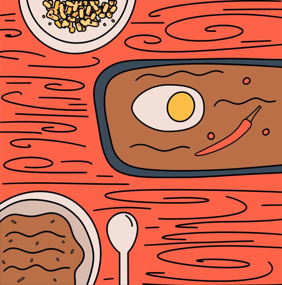 fondo con comida de cocina japonesa o china. ilustración vectorial en estilo plano vector