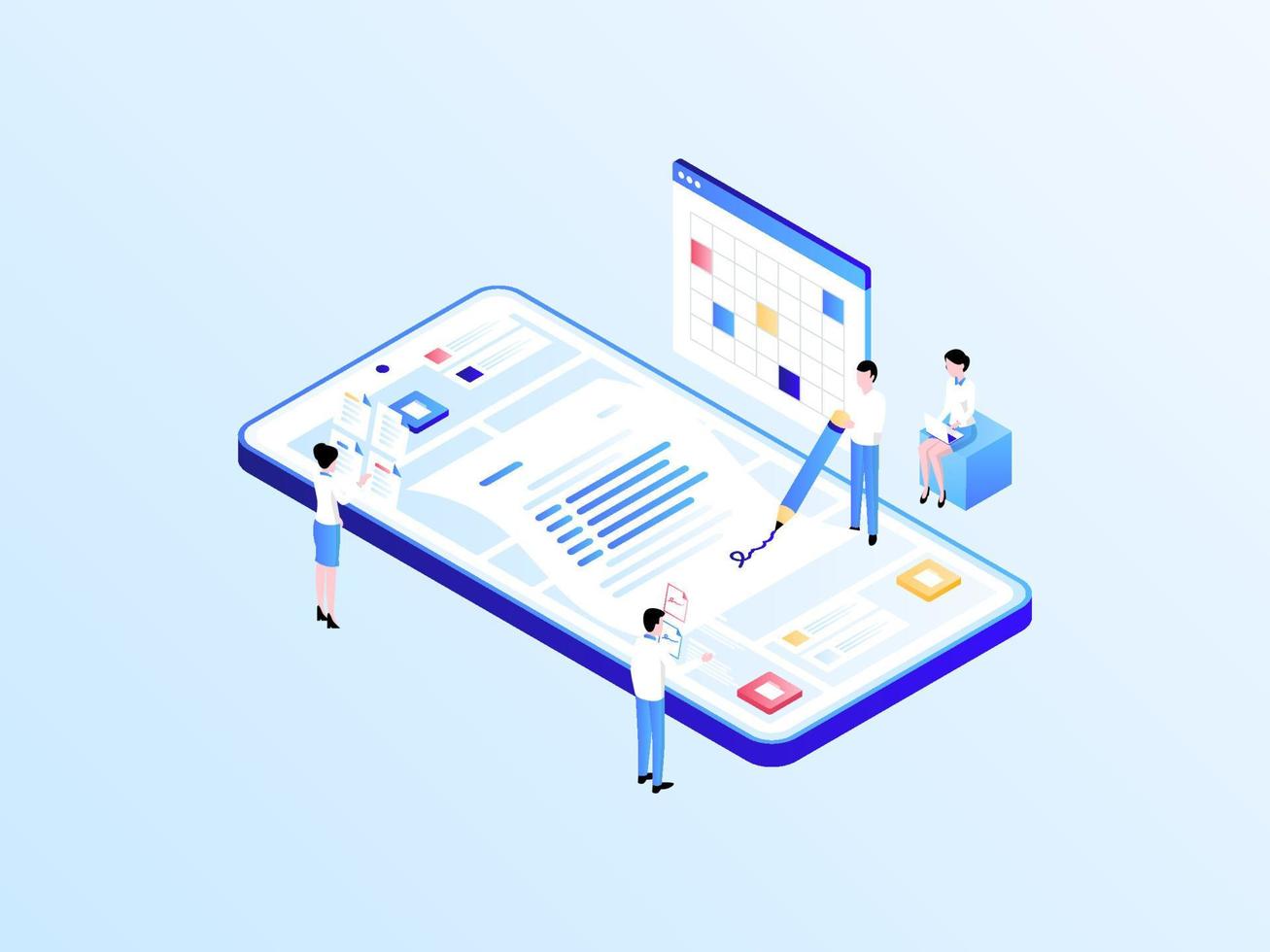 Business Contract Isometric Illustration Light Gradient. Suitable for Mobile App, Website, Banner, Diagrams, Infographics, and Other Graphic Assets. vector