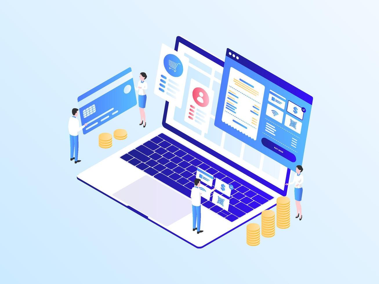 Desktop Payment Isometric Illustration Light Gradient. Suitable for Mobile App, Website, Banner, Diagrams, Infographics, and Other Graphic Assets. vector