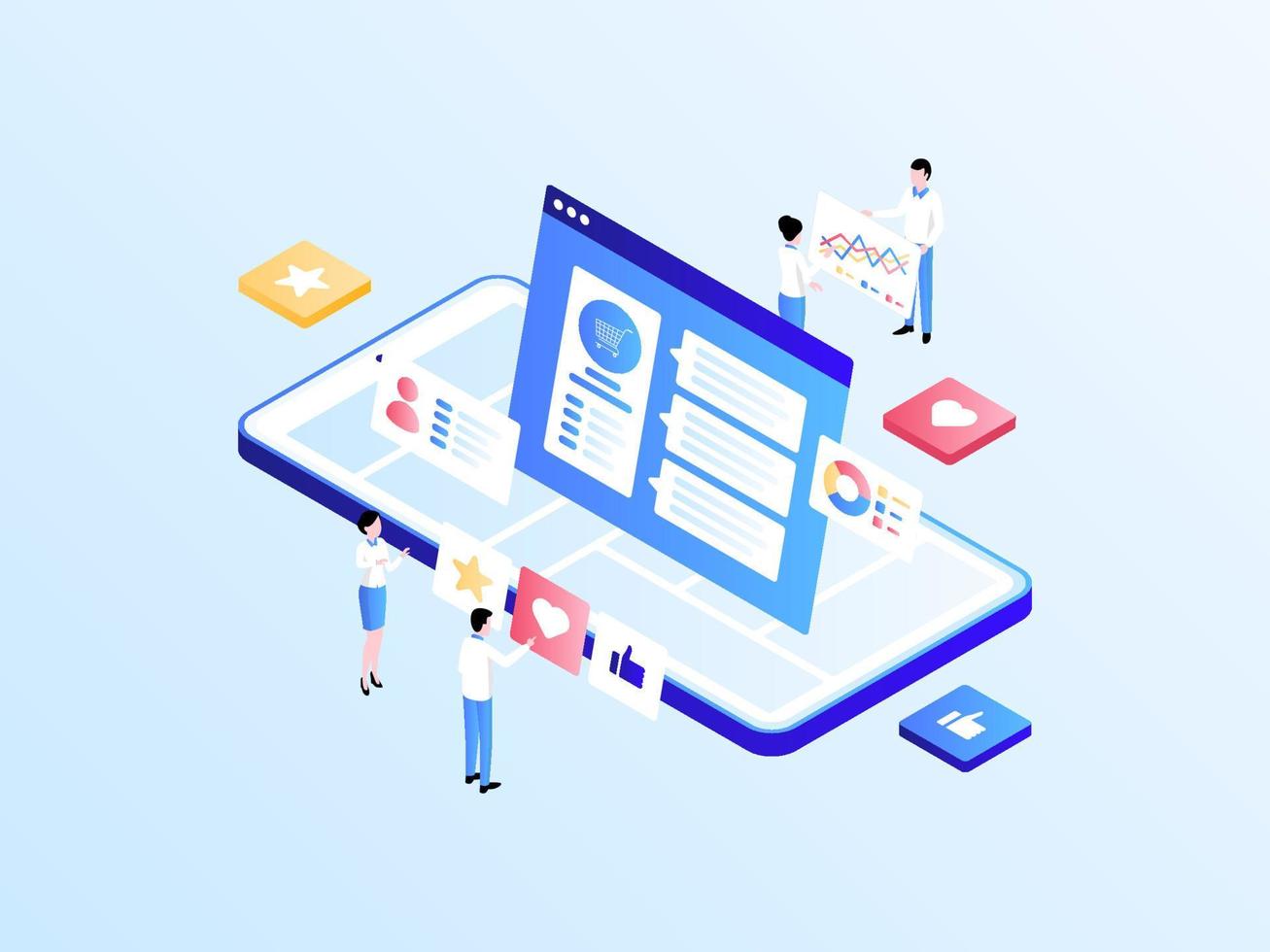 Testimonial Mobile Isometric Illustration Light Gradient. Suitable for Mobile App, Website, Banner, Diagrams, Infographics, and Other Graphic Assets. vector