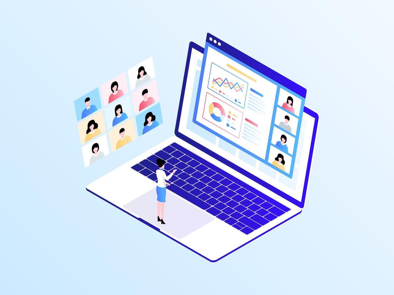 Business Presentation Isometric Illustration Light Gradient. Suitable for Mobile App, Website, Banner, Diagrams, Infographics, and Other Graphic Assets. vector
