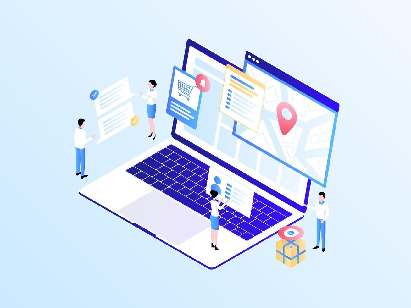 E-Commerce Tracking Isometric Illustration Light Gradient. Suitable for Mobile App, Website, Banner, Diagrams, Infographics, and Other Graphic Assets. vector