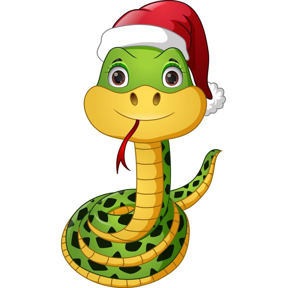 Cute green snake wearing santa hat vector
