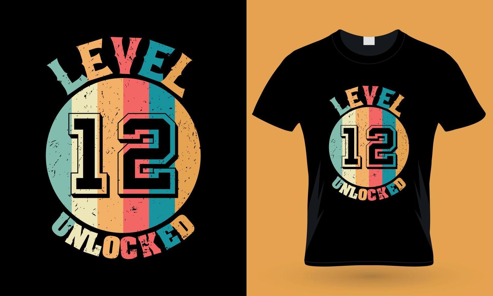 nivel 12 desbloqueado. diseño de camiseta de tipografía de juego vector