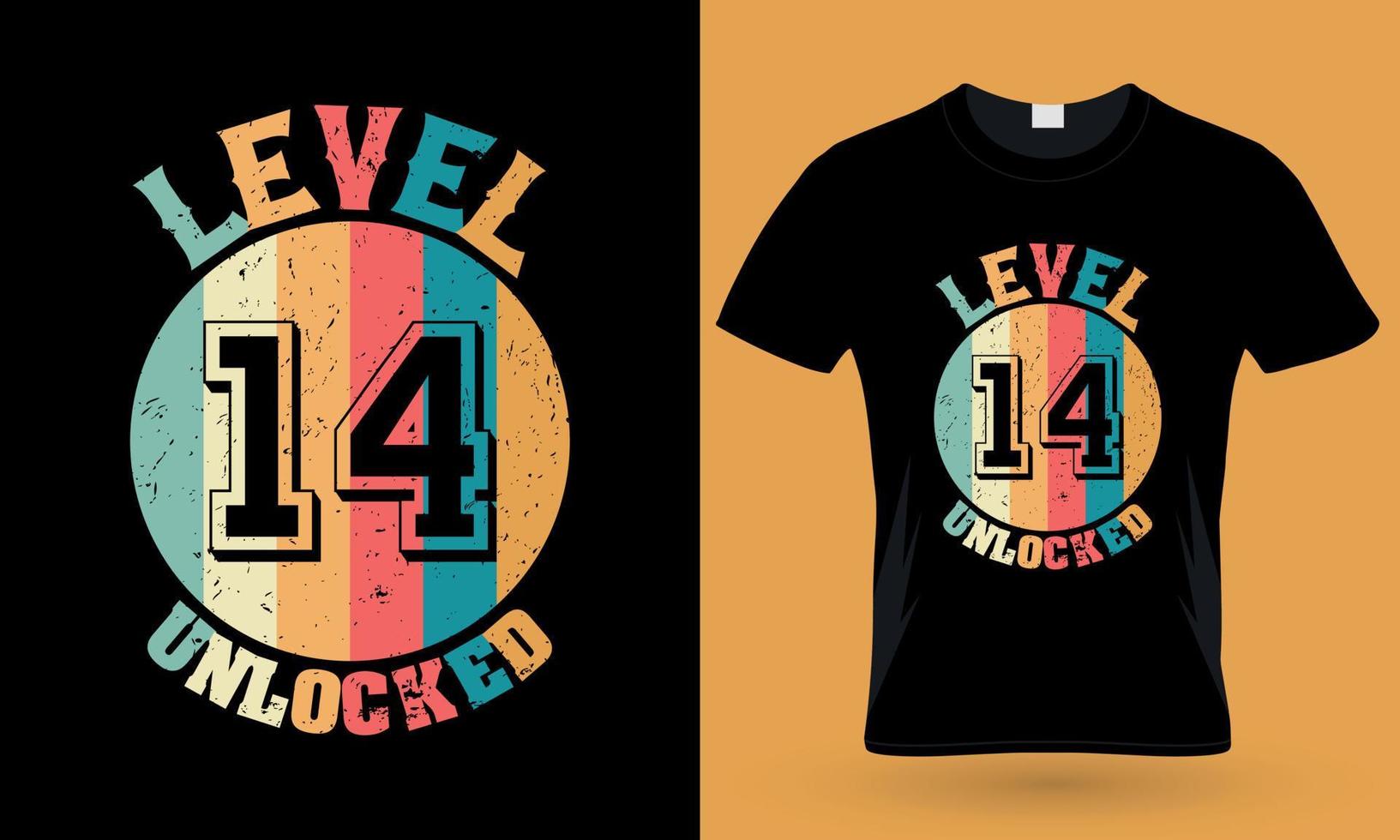 Level 14 unlocked. gaming typography t-shirt design vector
