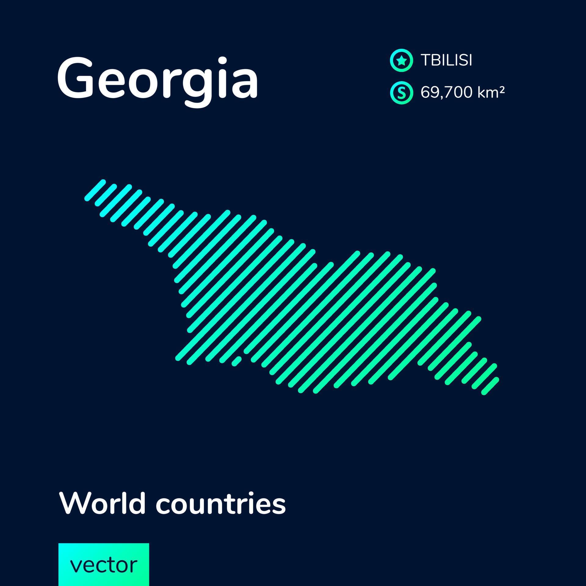 Vector Creative Digital Neon Flat Line Art Abstract Simple Map Of Creative Digital Neon Flat Line Art Abstract Simple Map Of Georgia With Green Mint Turquoise Striped Texture On Dark Blue Background Educational Banner Poster About Georgia Vector