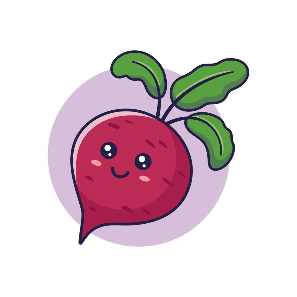 Ilustración de icono de dibujos animados de raíz de remolacha kawaii lindo. concepto de icono plano vegetal de alimentos aislado sobre fondo blanco. personaje de raíz de remolacha, mascota en estilo garabato. vector