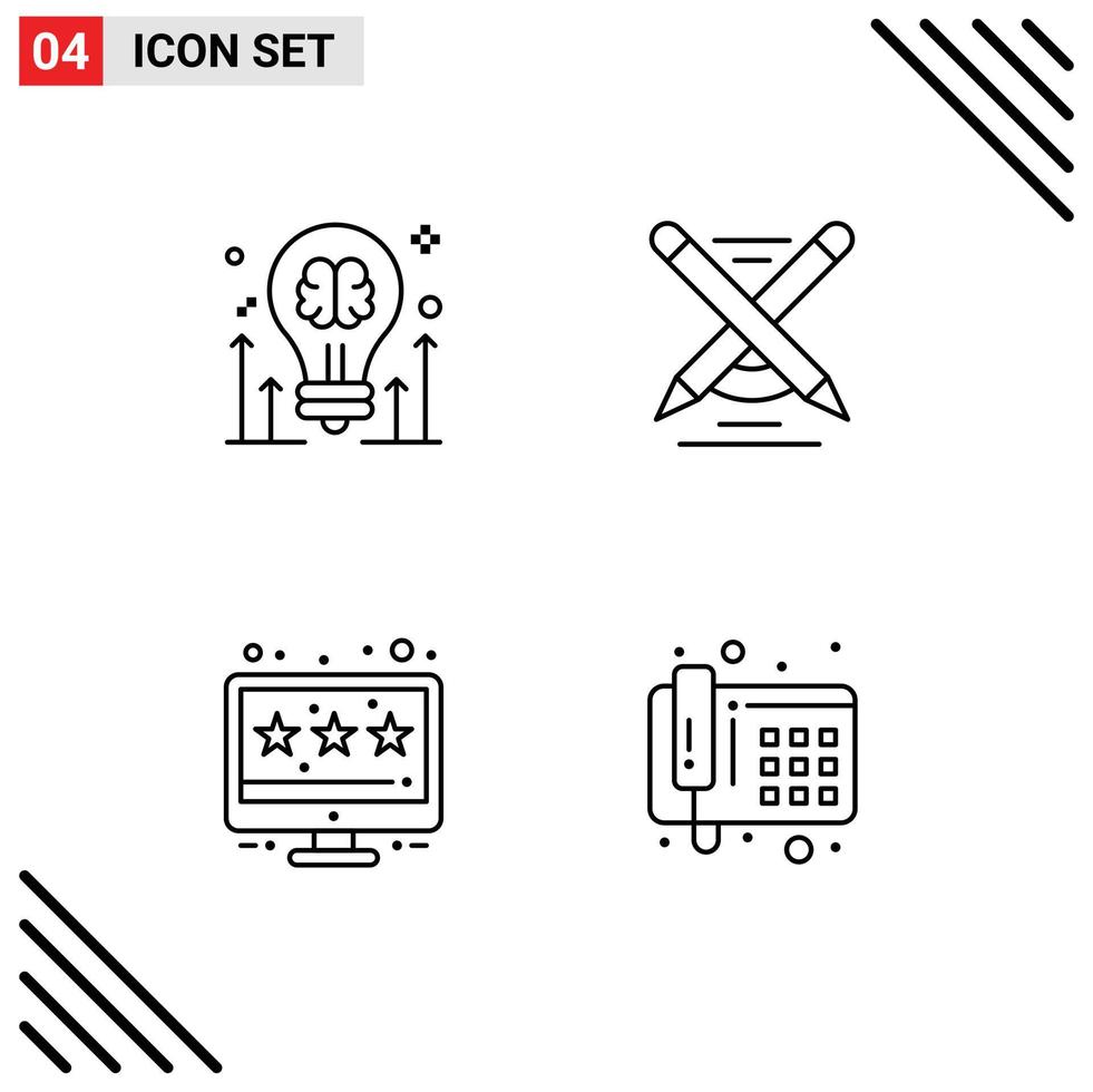 Set of 4 Modern UI Icons Symbols Signs for brain rating idea pen sale Editable Vector Design Elements