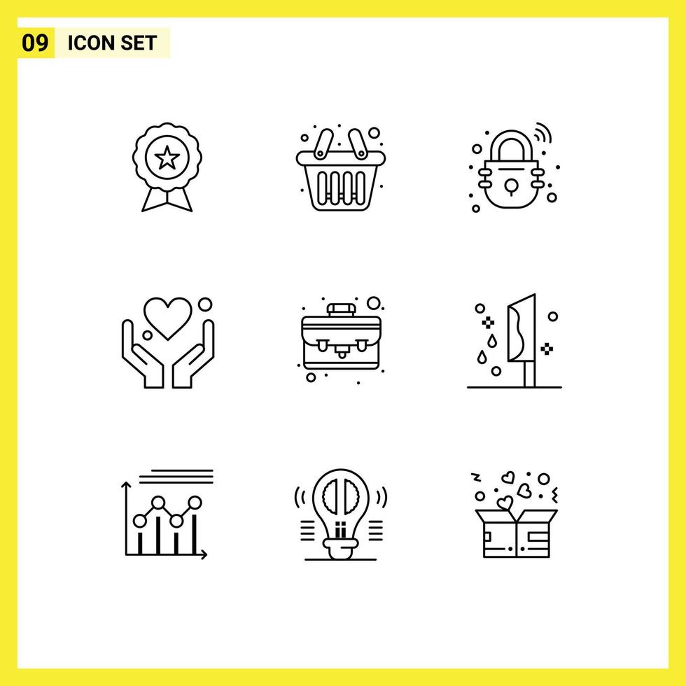 Pack of 9 creative Outlines of portfolio motivation house love hand Editable Vector Design Elements