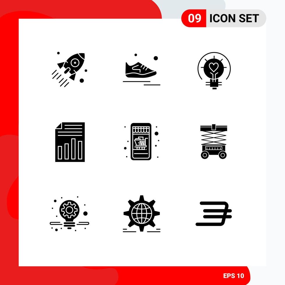 9 Universal Solid Glyph Signs Symbols of page document running tips light Editable Vector Design Elements