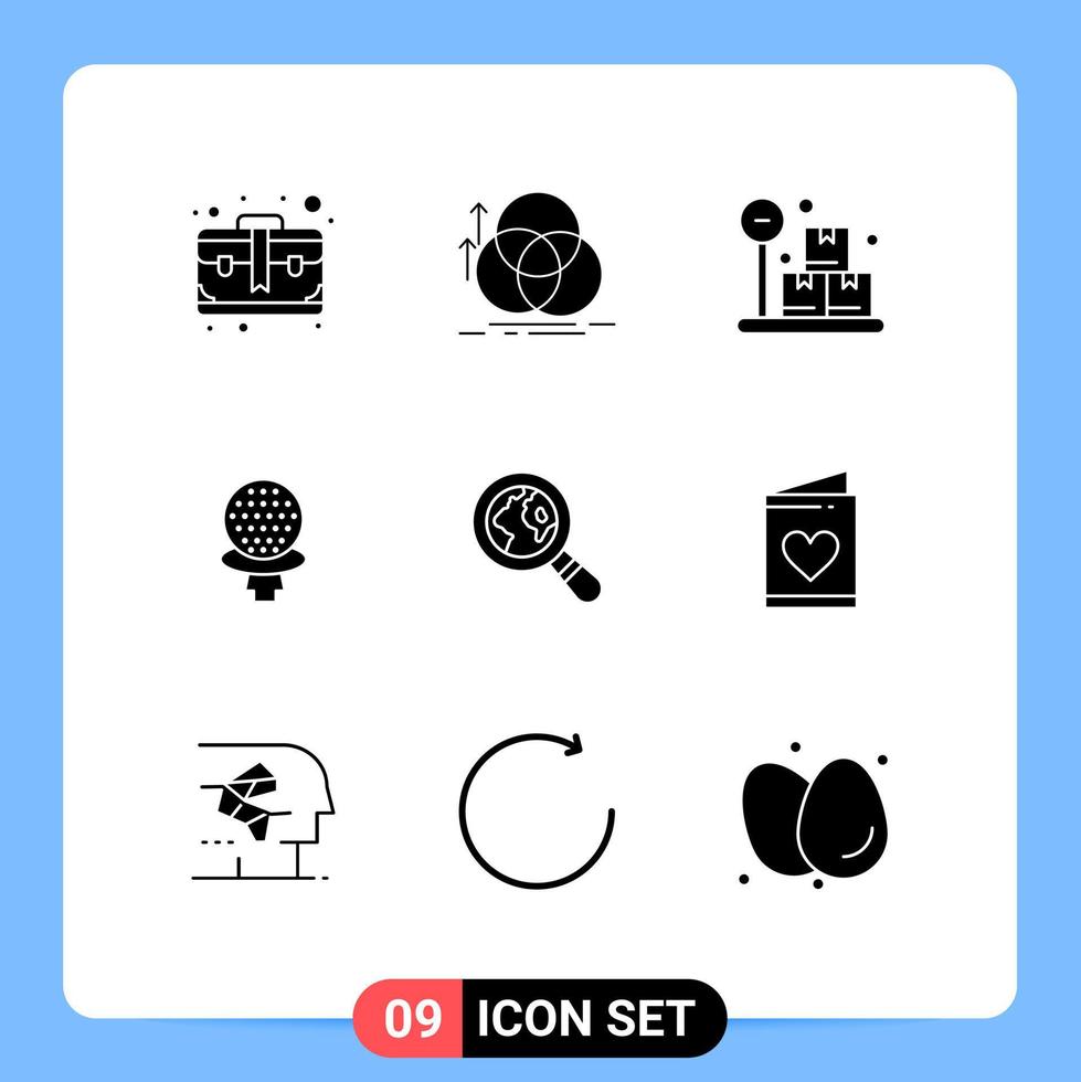 Mobile Interface Solid Glyph Set of 9 Pictograms of lost hotel geometry game golf Editable Vector Design Elements