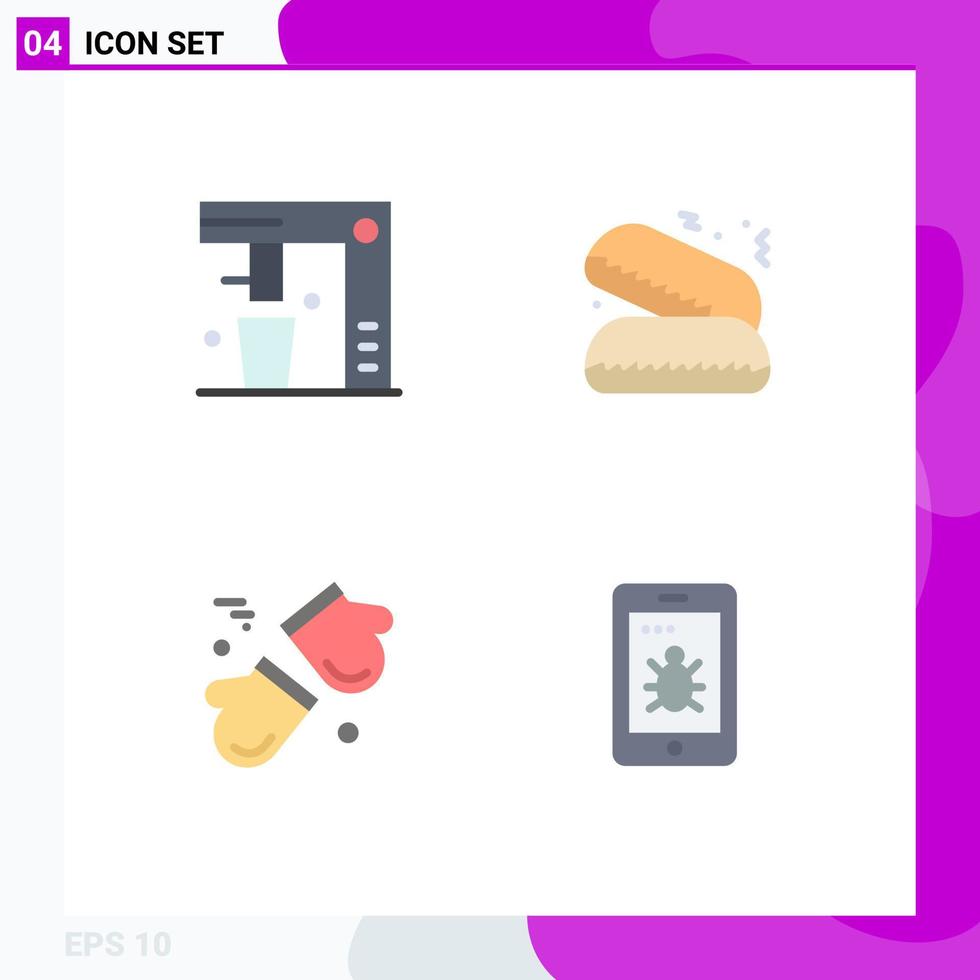 Pack of 4 Modern Flat Icons Signs and Symbols for Web Print Media such as coffee maker arctic food food gloves Editable Vector Design Elements