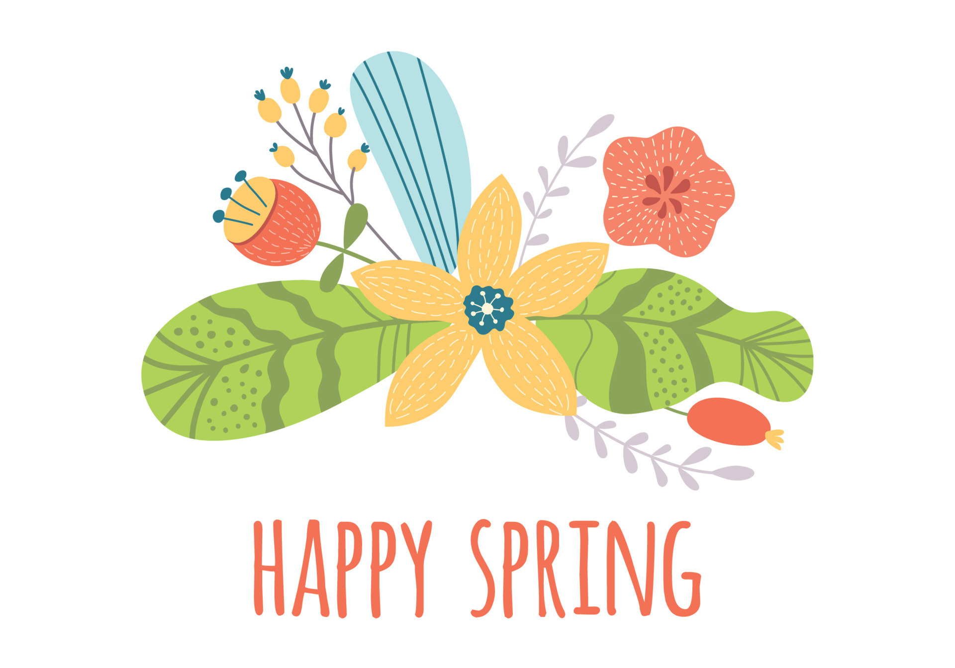 Spring sayings Happy Spring decorated bunch of flowers. Cute flowers ...
