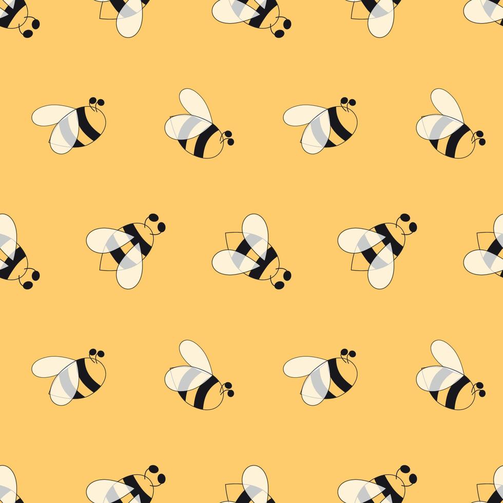 Bees seamless pattern. Yellow insects background. Decorative colored hand drawn wallpaper. Bee printable design. Hand drawn overlapping background, beekeeping. Design illustration. Simple yellow paper vector