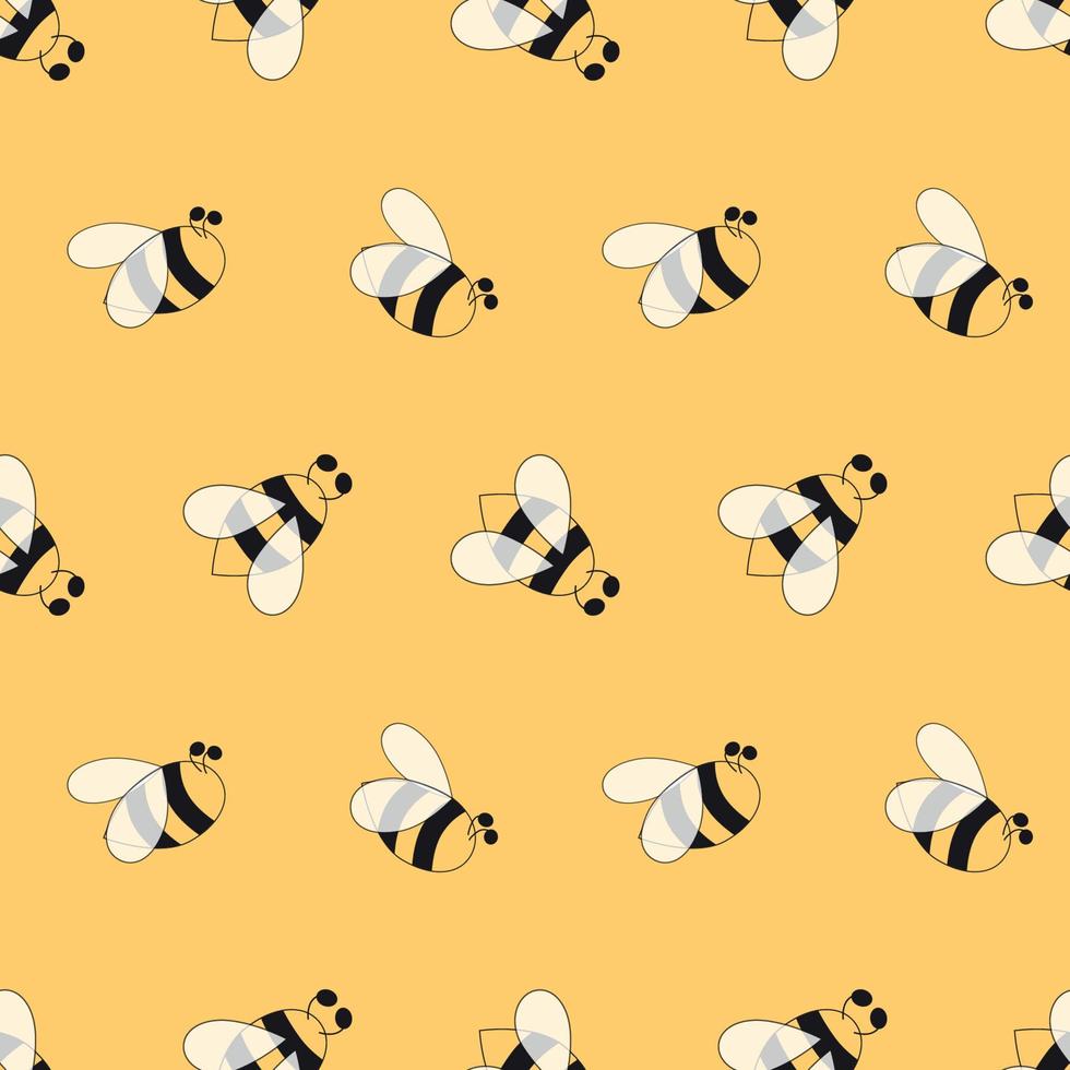 patrón sin costuras de abejas. fondo de insectos amarillos. papel pintado decorativo dibujado a mano de color. diseño imprimible de abeja. fondo superpuesto dibujado a mano, apicultura. ilustración de diseño papel amarillo sencillo vector