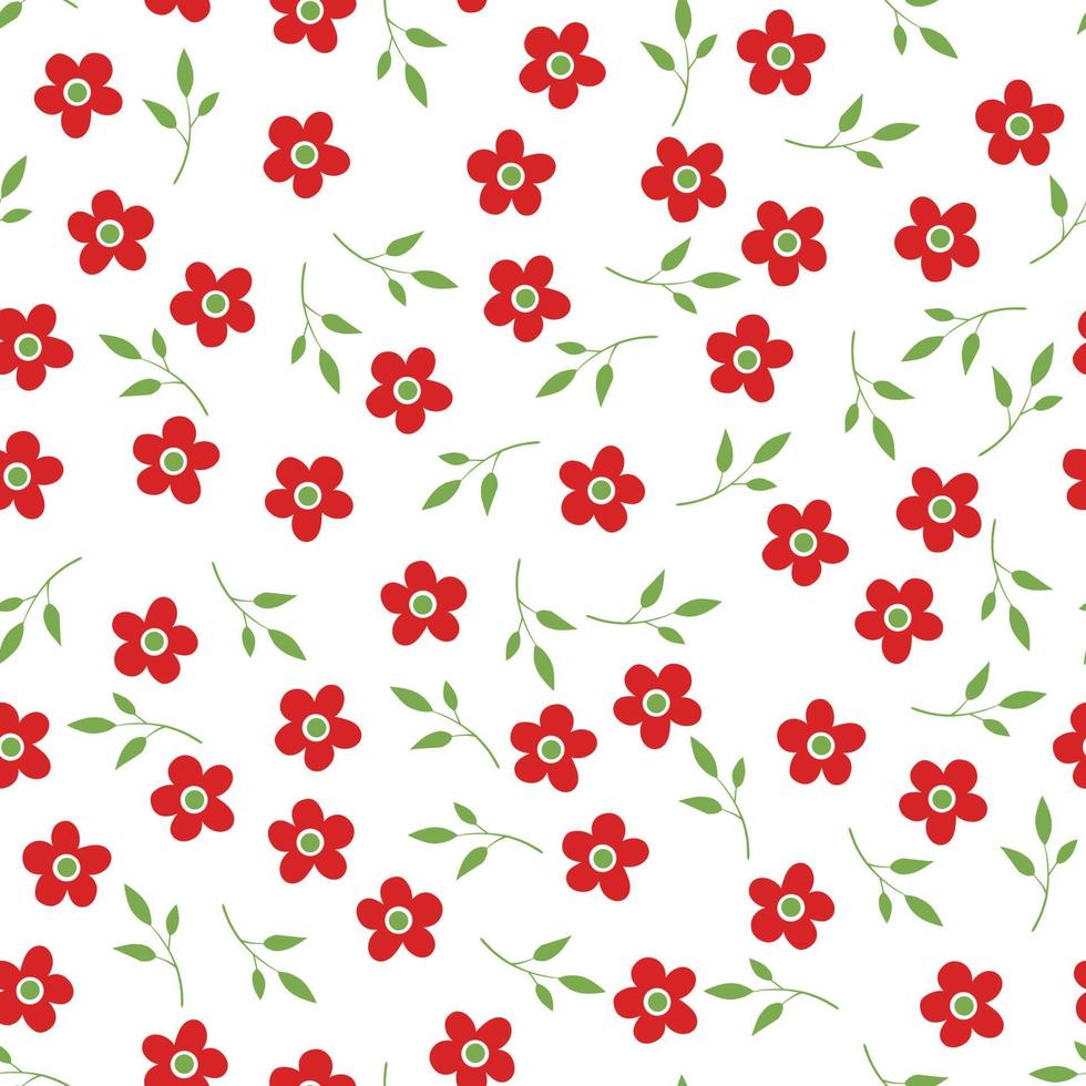 Red small flower seamless. Shabby chic daisy vintage flowers watercolor seamless pattern. Pink camellia flowers on a white background, small flowers. vector