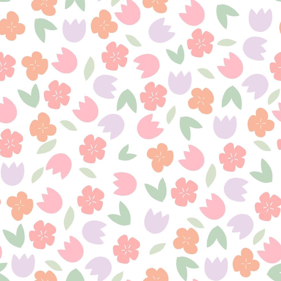 Floral seamless pattern with abstract flowers. Great for textiles, wallpaper, wrapping paper, clothing. Repeating pink flowers with small details on a white background. Vector illustration.