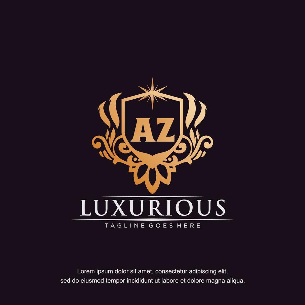 AZ initial letter luxury ornament gold monogram logo template vector art.