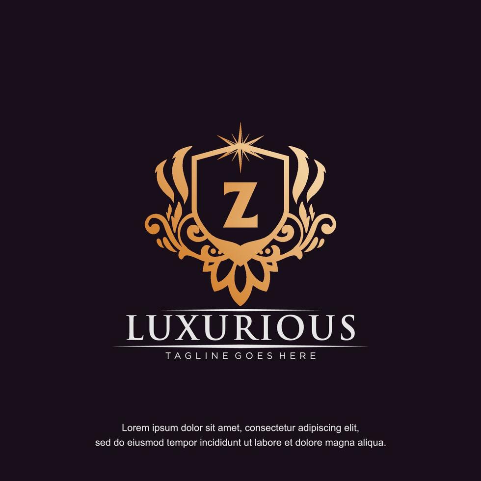 Z initial letter luxury ornament gold monogram logo template vector art.