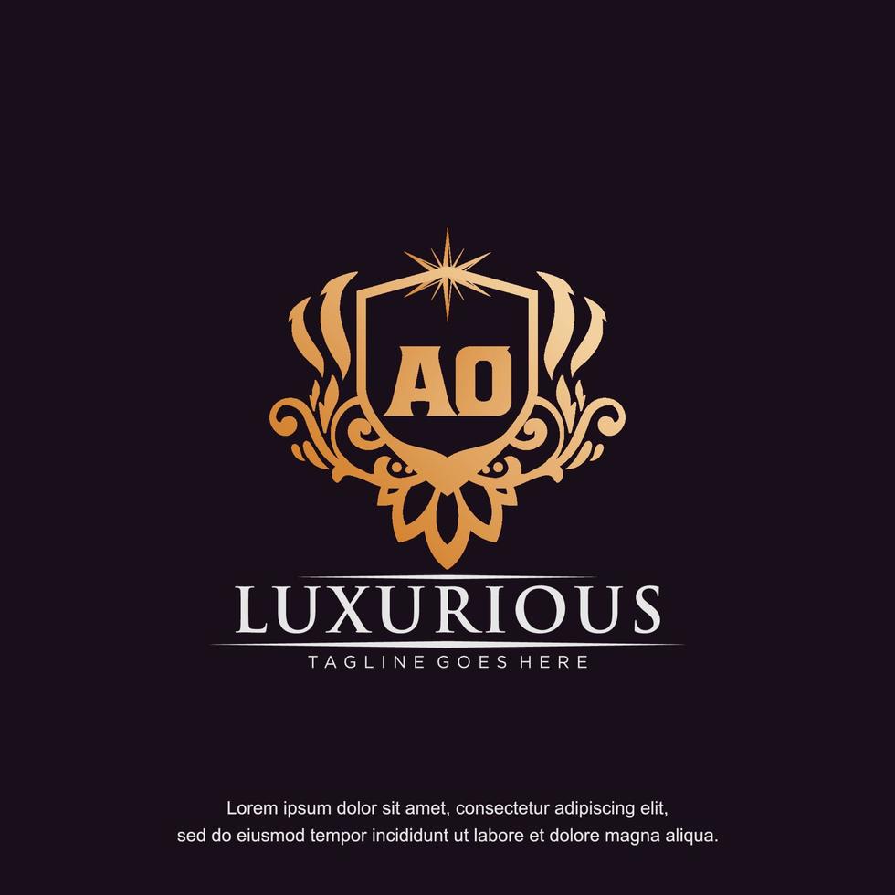 AO initial letter luxury ornament gold monogram logo template vector art.