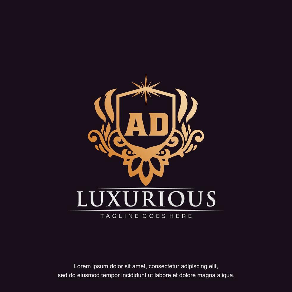 AD initial letter luxury ornament gold monogram logo template vector art.