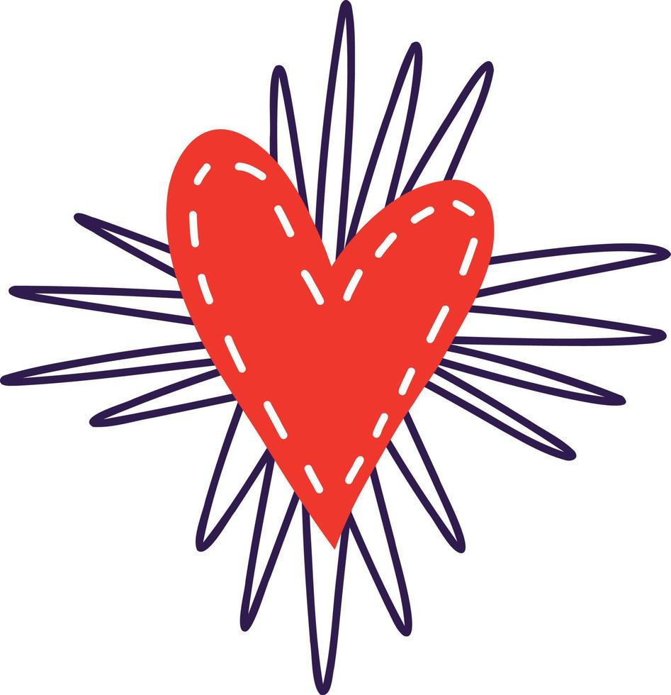 Cute Valentines day card heart. Groovy heart with arrows in doodle style vector