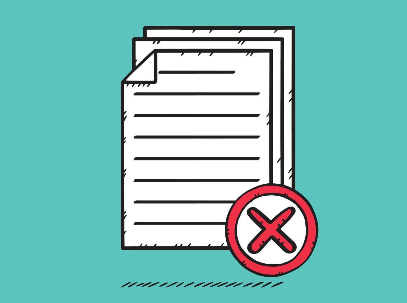 Icon of several documents with a red x. A failed test or survey. Hand-drawn vector illustration.