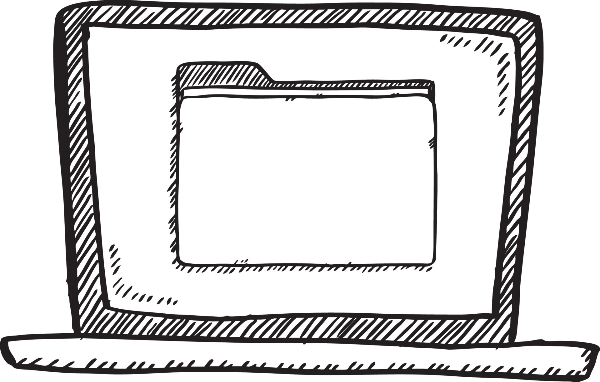 Cartoon style doodle of notebook with file on screen. Hand drawn doodle