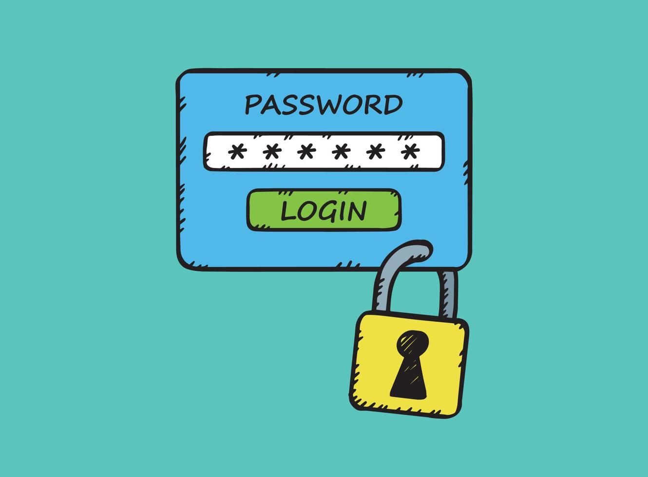 A hand-drawn illustration of blocked access. A password must be entered to gain access. vector