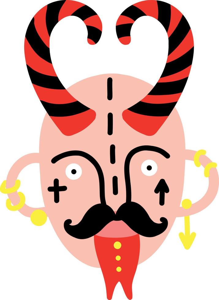 Ugly demon head. vector illustration in doodle style