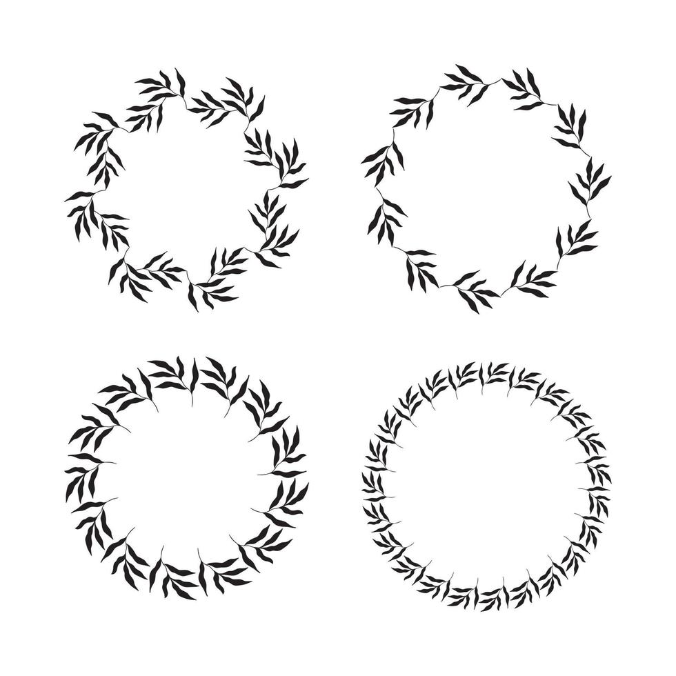 ilustración de la colección de marcos negros en forma de círculo surtidos hechos de plantas sobre fondo blanco aislado vector