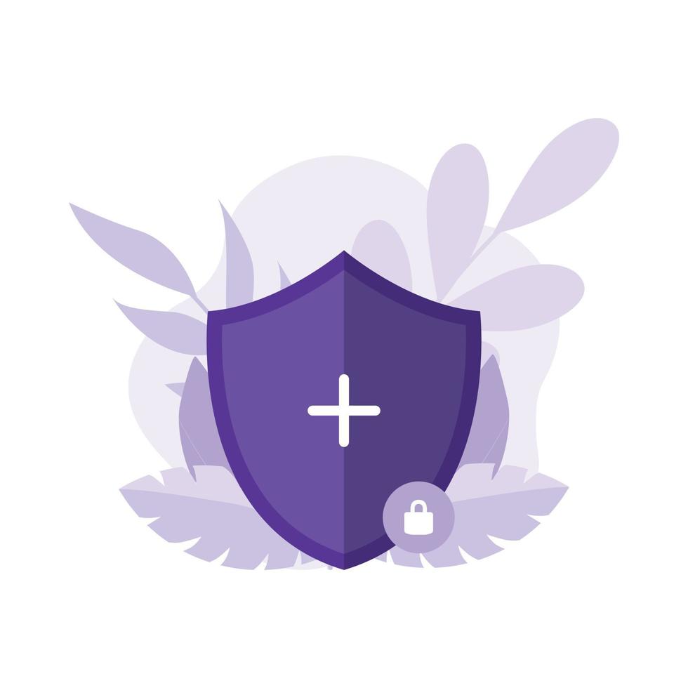 Secure shield plus flat concept illustration vector