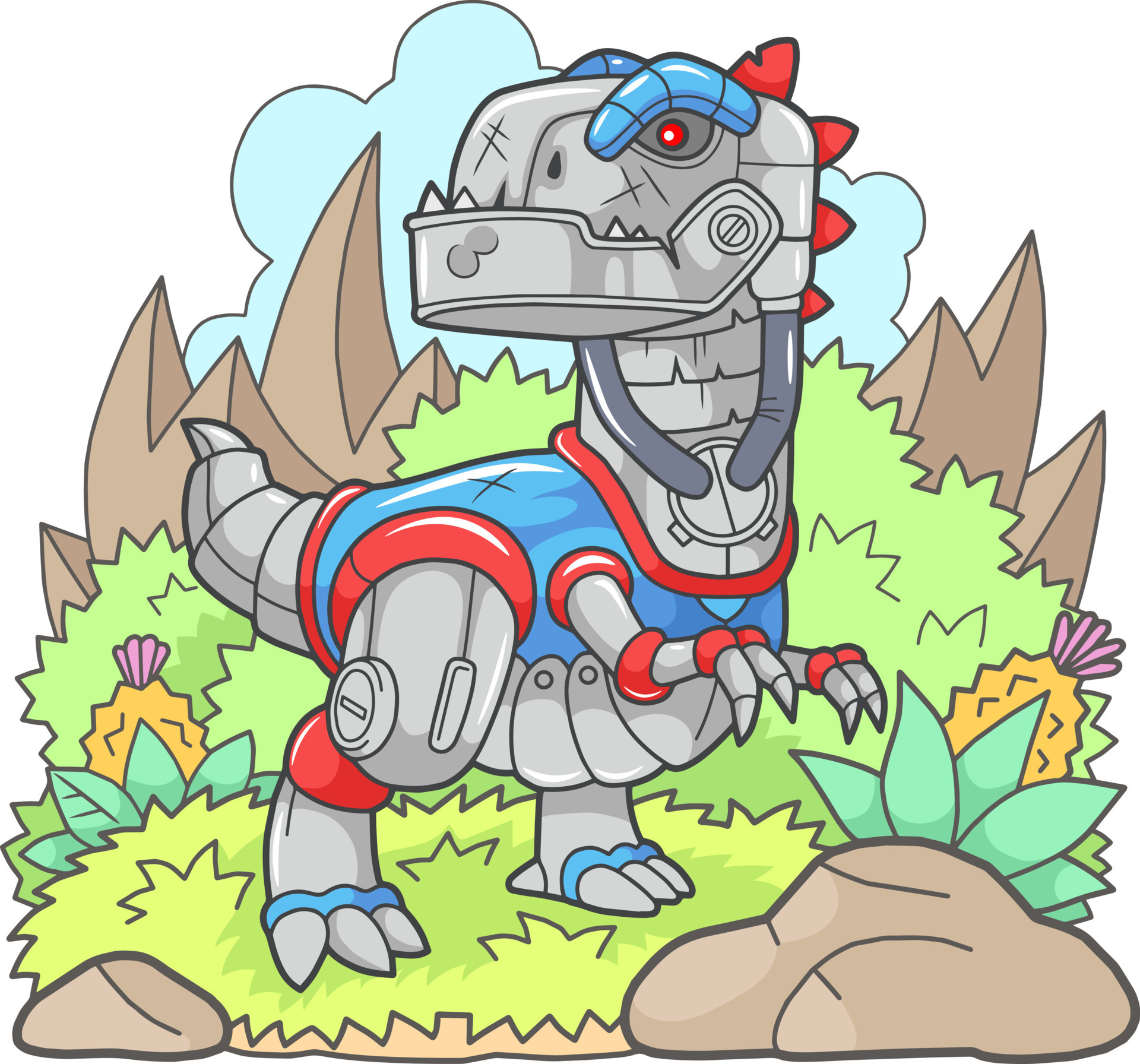 cartoon robot dinosaur tyrannosaurus, funny illustration 16073266 Vector  Art at Vecteezy