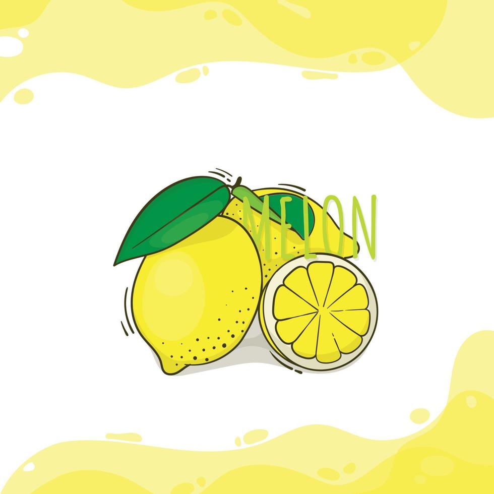 Yellow Lemon with green leaf in cartoon design for fruit advertising template design vector
