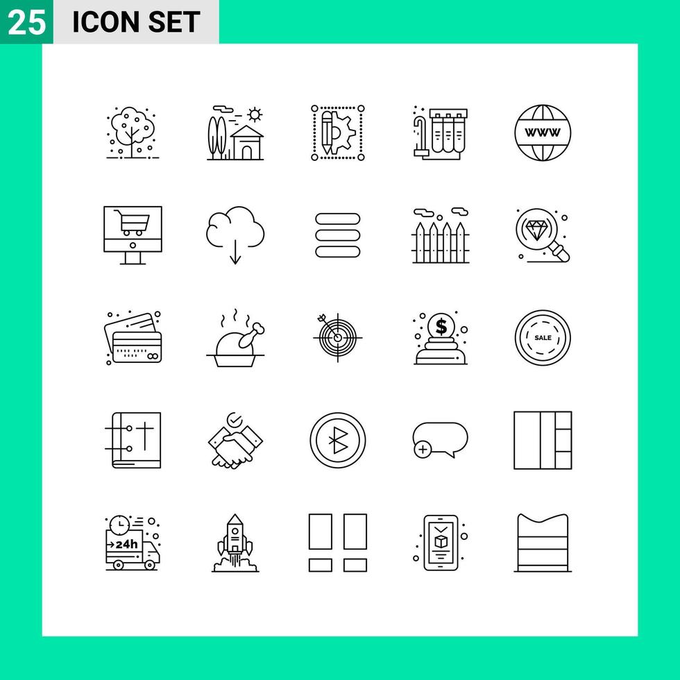 Mobile Interface Line Set of 25 Pictograms of business purification real estate filtration pen Editable Vector Design Elements