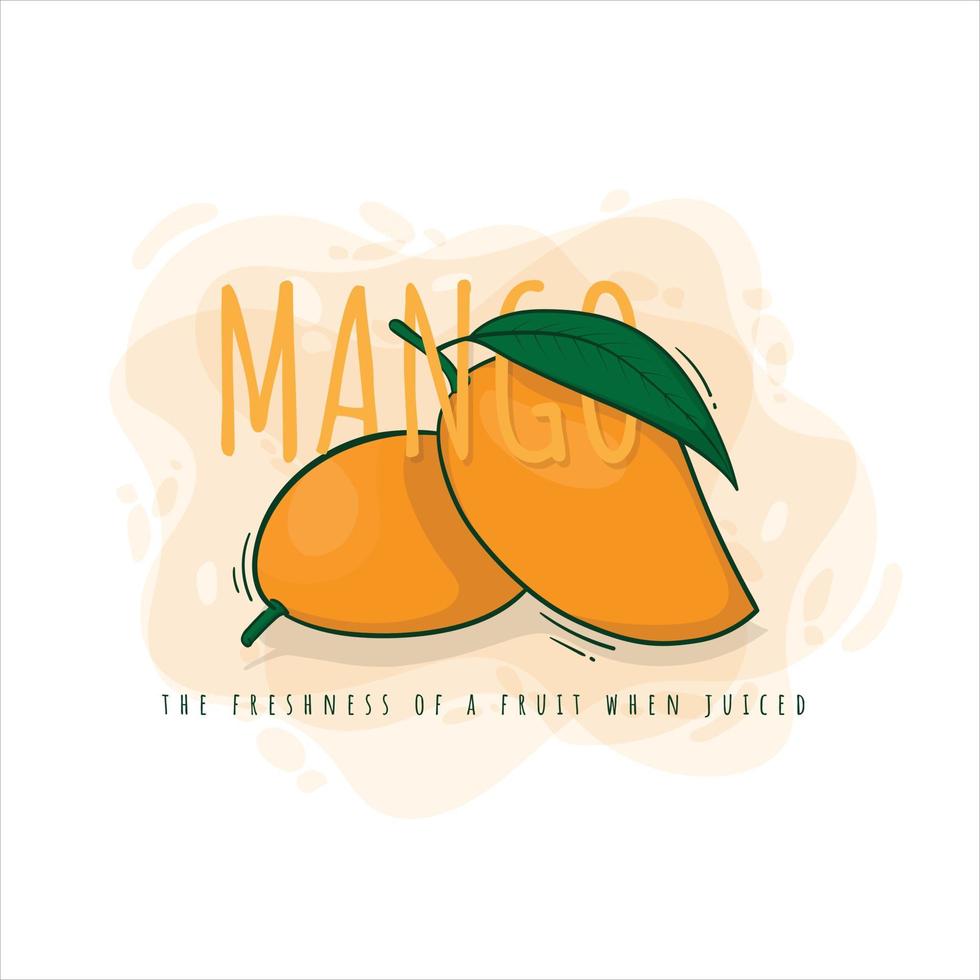 diseño de mango maduro en estilo de dibujos animados y diseño de arte de línea para diseño de plantilla de publicidad de jugo vector