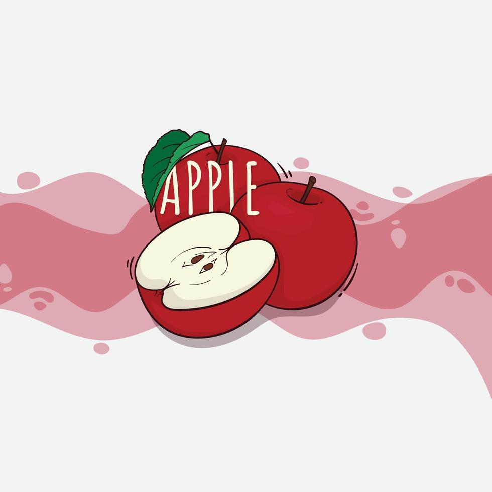 Red apple template in cartoon design with apple text for juice advertising template design vector