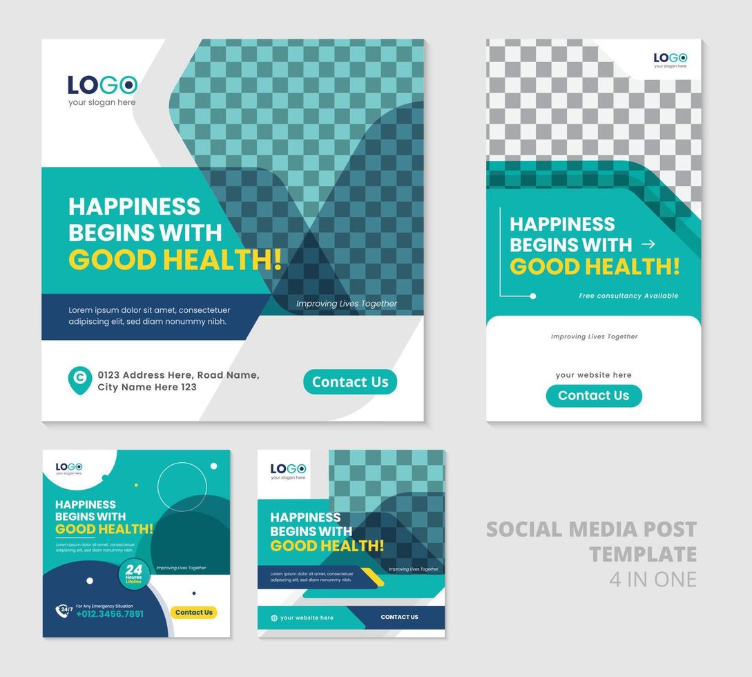Unique Medical Social media post template set for multipurpose use vector