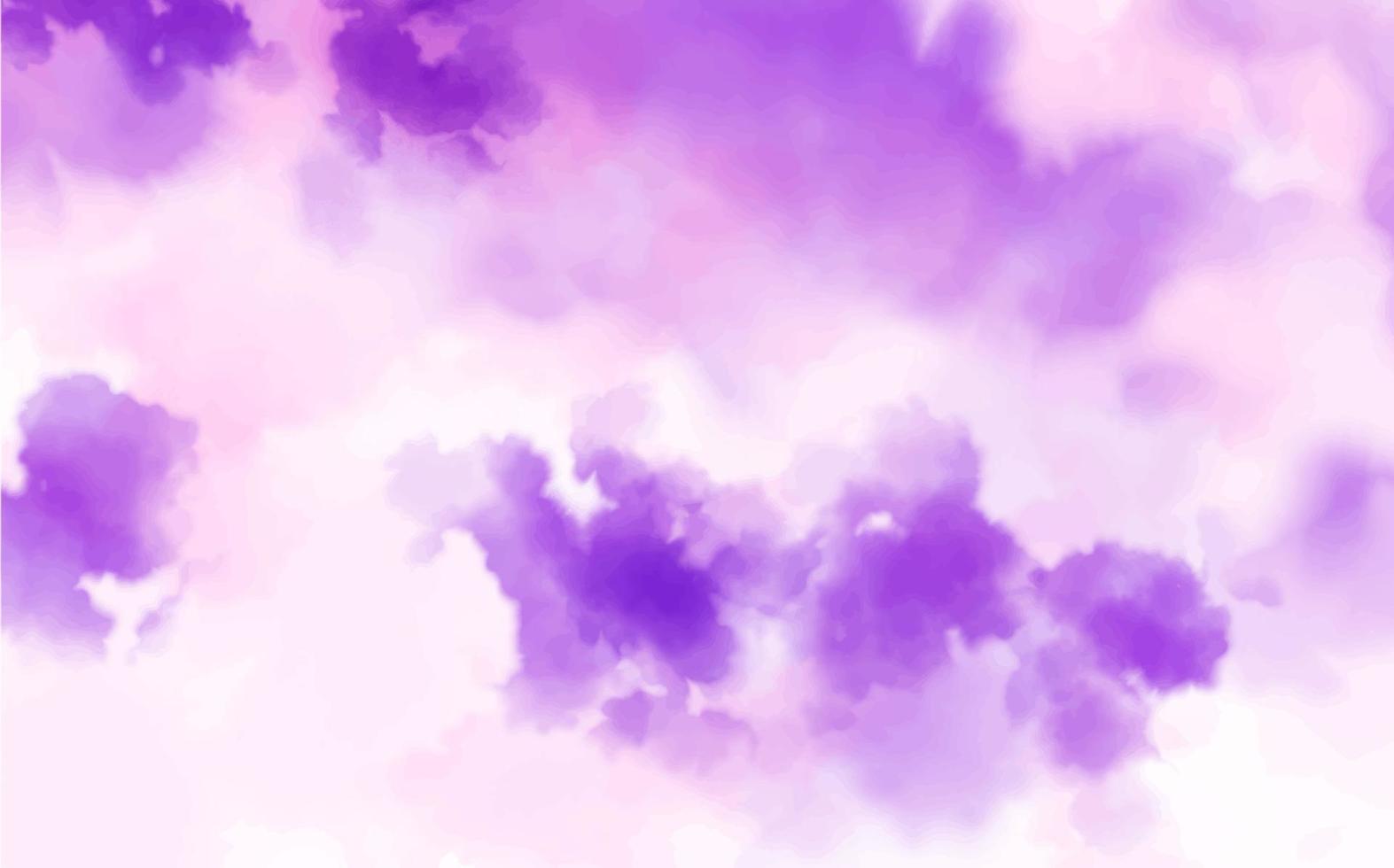 Abstract vector watercolor background with purple blots. Purple sky. White clouds