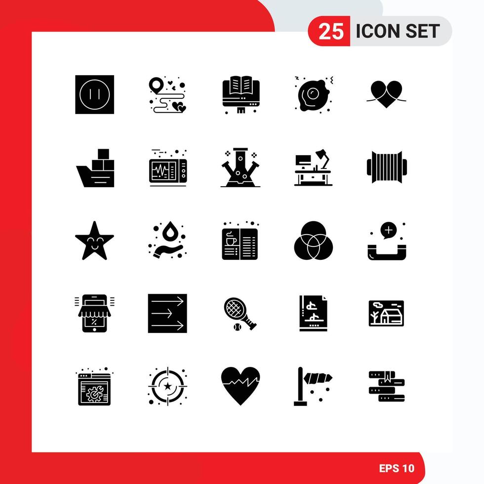 conjunto moderno de 25 glifos y símbolos sólidos, como regalo de amor, fiesta, comida, huevo frito, elementos de diseño vectorial editables vector