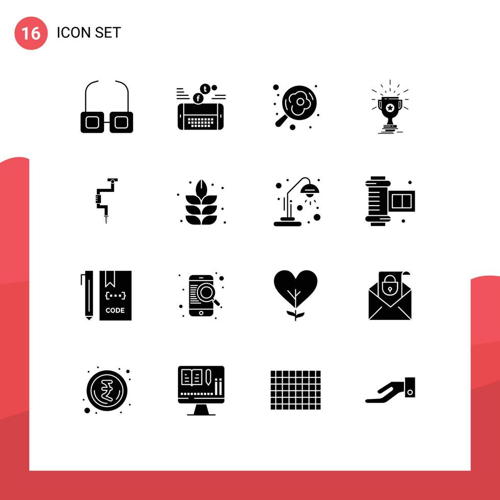 16 Universal Solid Glyph Signs Symbols of drill win camping prize award Editable Vector Design Elements
