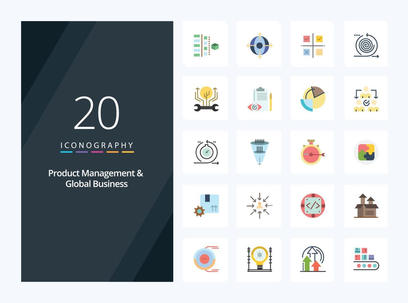 20 Product Managment And Global Business Flat Color icon for presentation vector