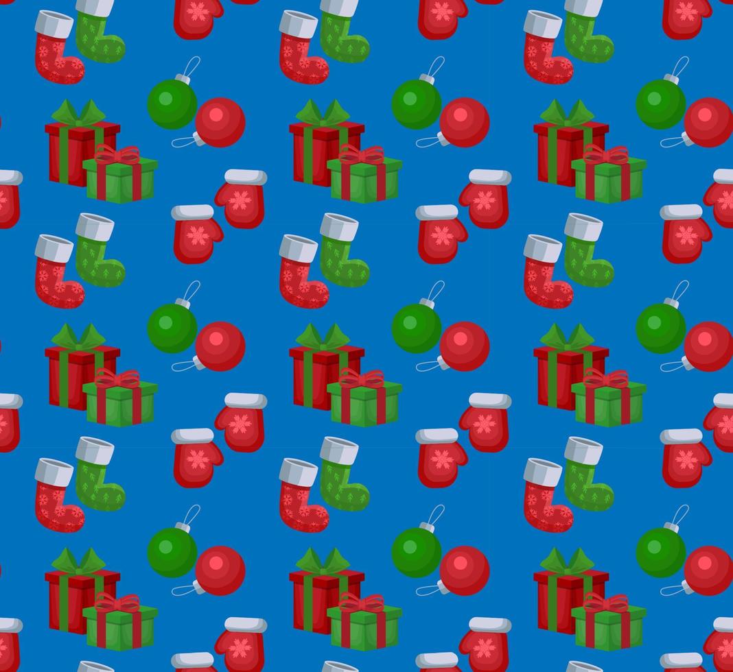 Vector seamless flat pattern with icons of Happy New Year and Christmas Day