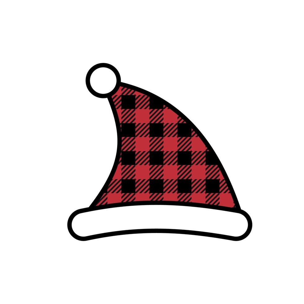 hat of Santa Claus hristmas and New Year pattern at Buffalo Plaid. Festive background for design and print vector