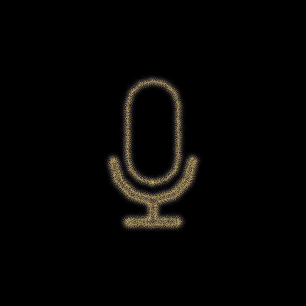 Christmas golden decoration of gold glitter shining sparkles on black background. vector icon microphone