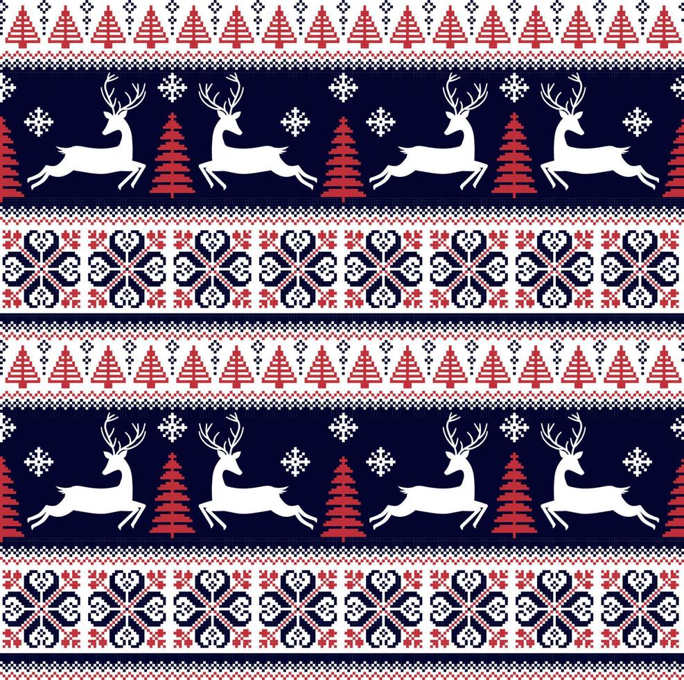 Knitted, pixel Christmas and New Year pattern. Wool Knitting Sweater Design. Wallpaper wrapping paper textile print. Eps 10 vector