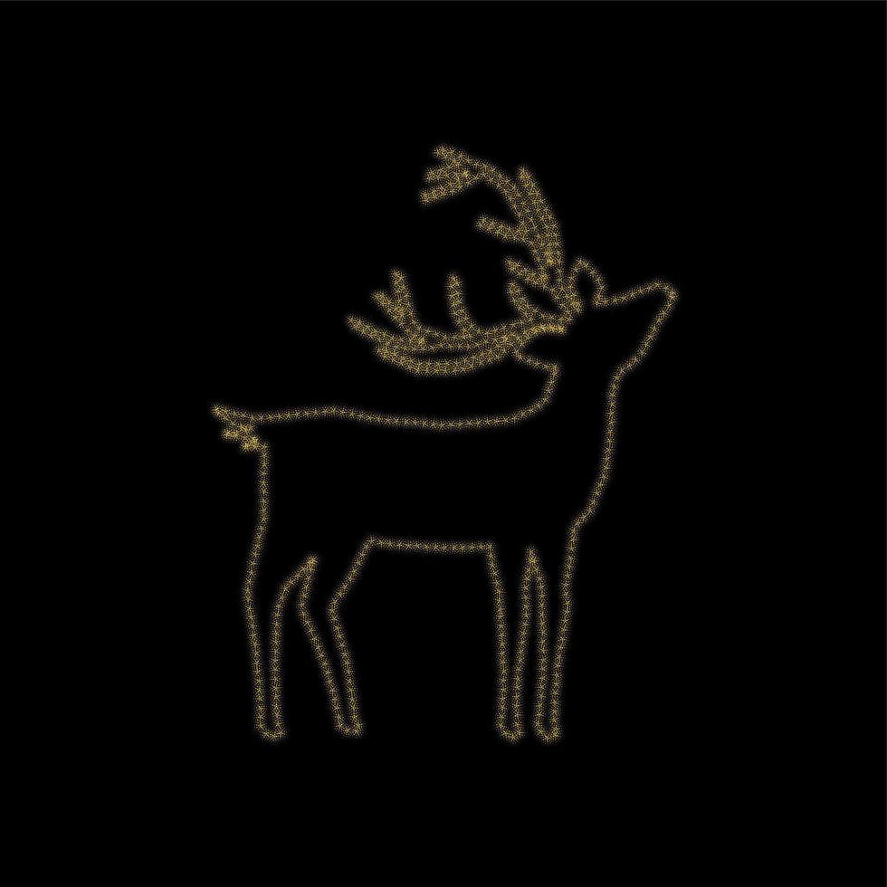 Christmas golden deer decoration of gold glitter shining sparkles on a black transparent background. Vector glittering shine deer for Christmas or New Year design template