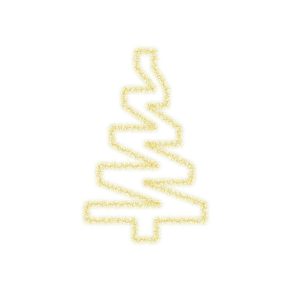 Christmas golden tree decoration of gold glitter shining sparkles on white transparent background. Vector glittering shine tree for Christmas or New Year design template