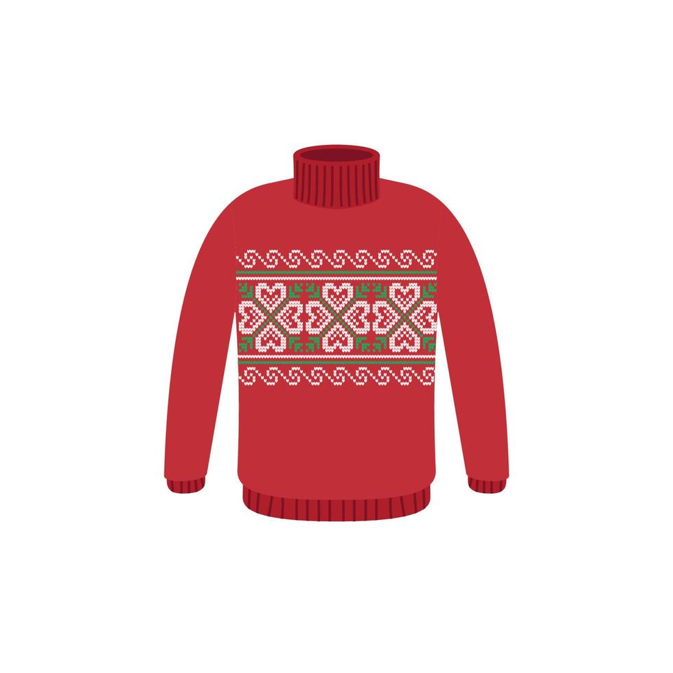Vector ugly sweaters for Christmas party. Knitted jumpers with winter patterns esp